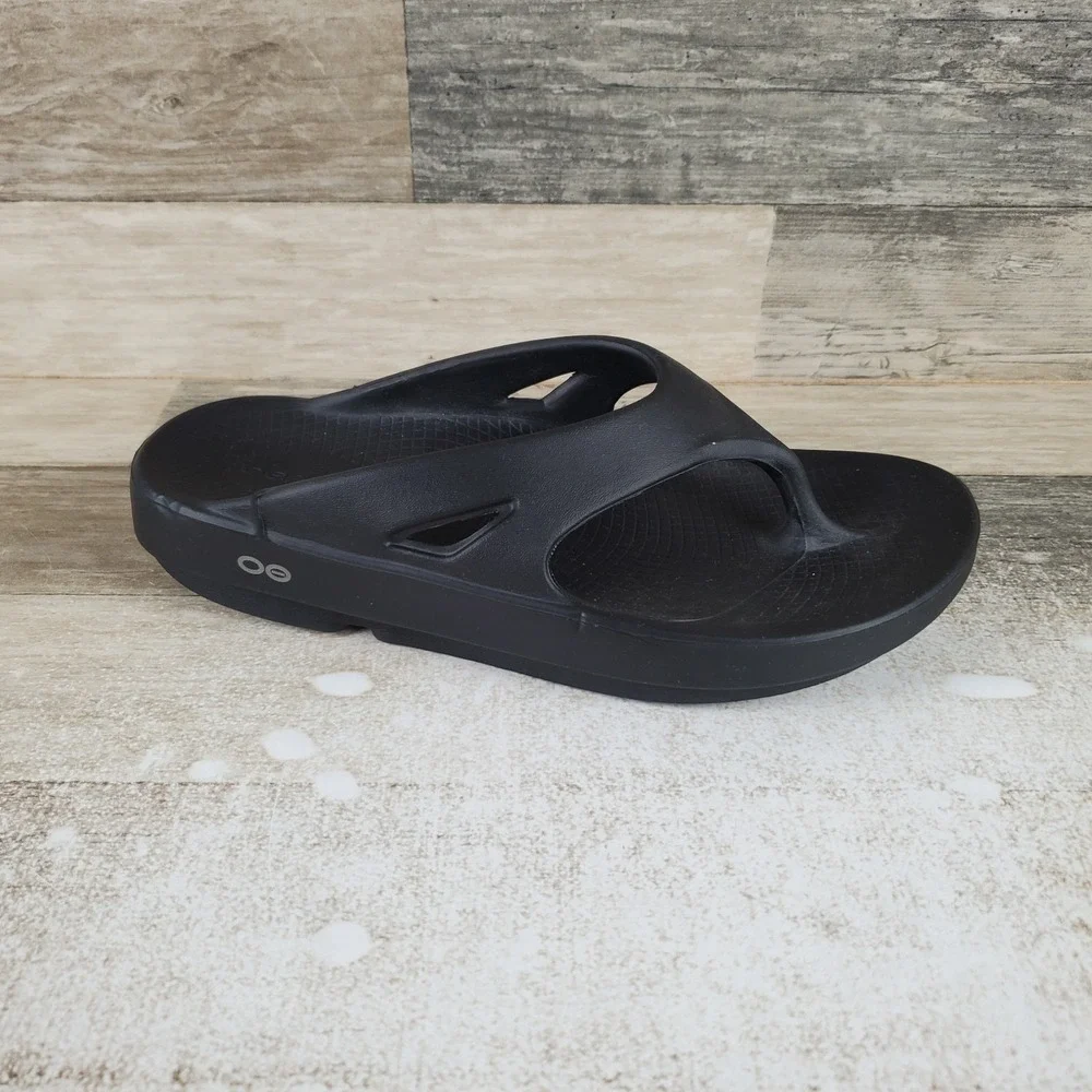 OOFOS‎ OOriginal Thong Sandals Mens 8 / Womens 10 Black Rubber Slip On Open Toe